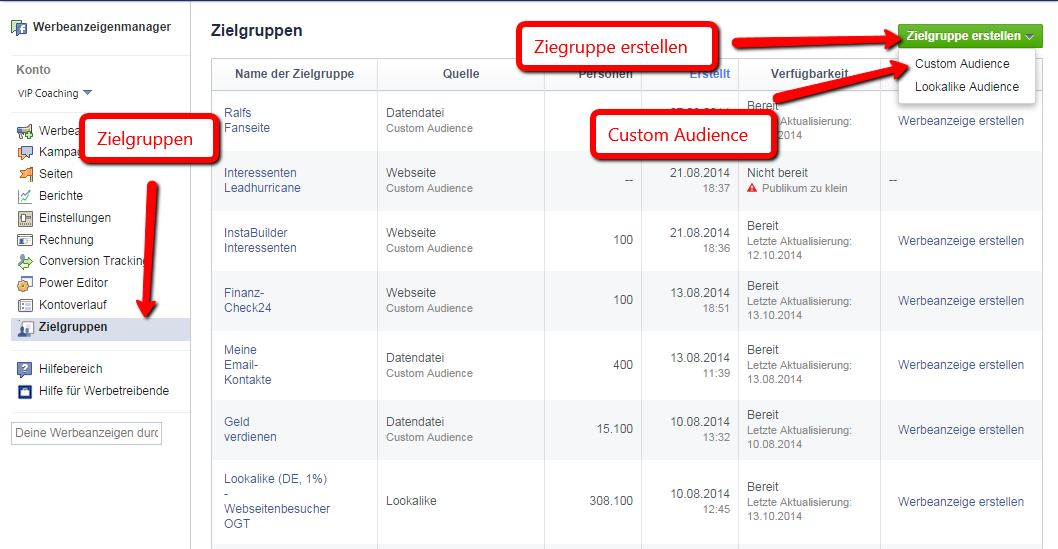 Facebook Werbung schalten - Custom Audience