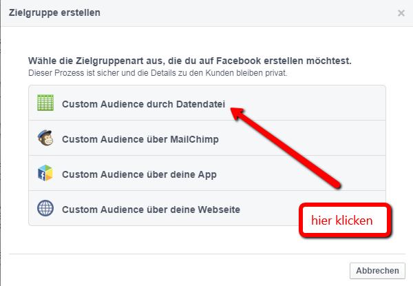 Facebook Werbung schalten - Custom Audience anlegen