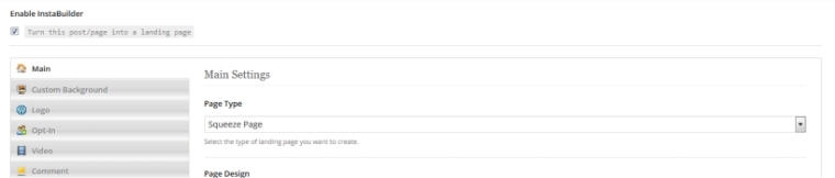 InstaBuilder Leadpages Einstellungen