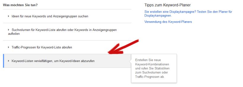 Keyword-Planer - Keyword-Kombination