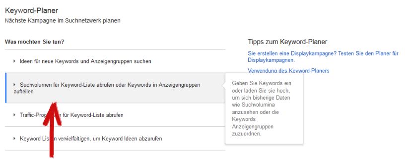 Keyword Planer Liste